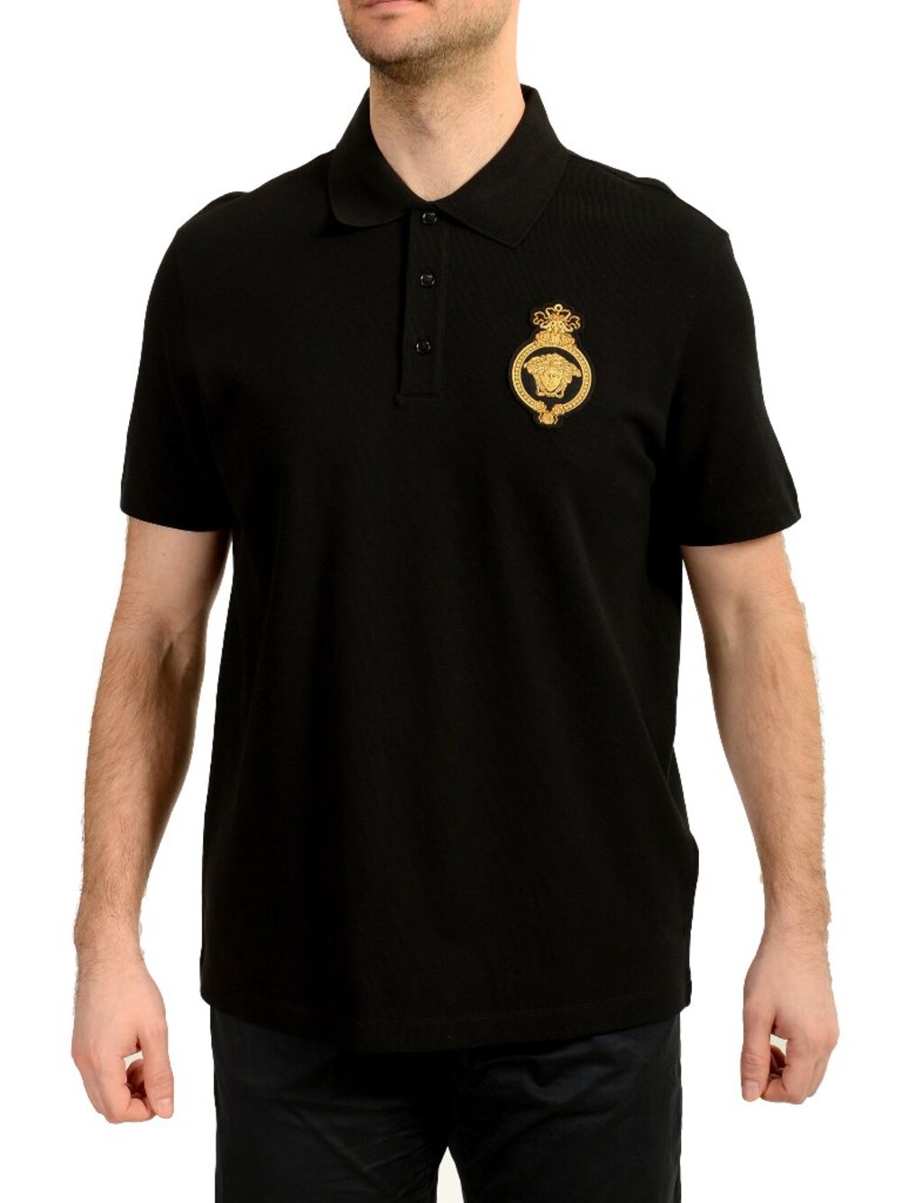 Versace Men's Black Logo Embroidery Short Sleeve Polo Shirt US XL IT 54